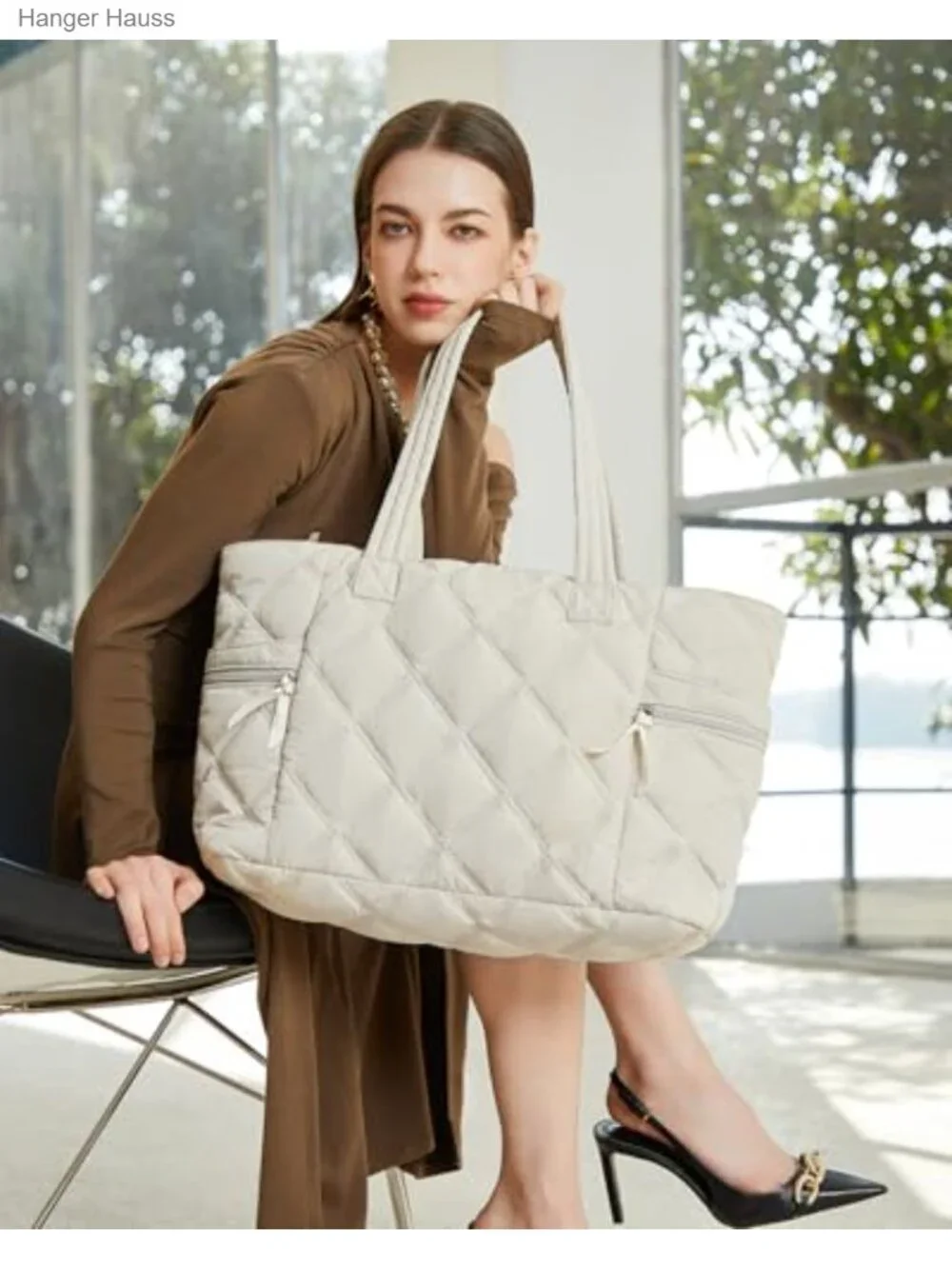 Quilted Puffer Tote Bag for Women, Lightweight Travel Work Bag with Laptop